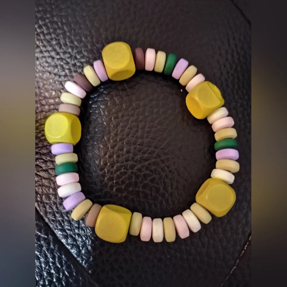Whimsical Colorful Beaded Kids Bracelet On Elastic String